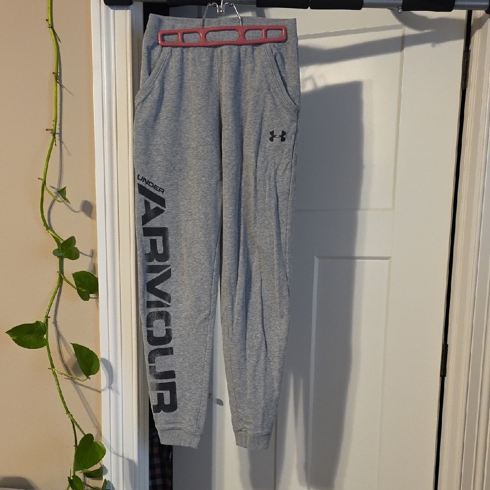 Under Armour Youth Gray Joggers with Black Logo